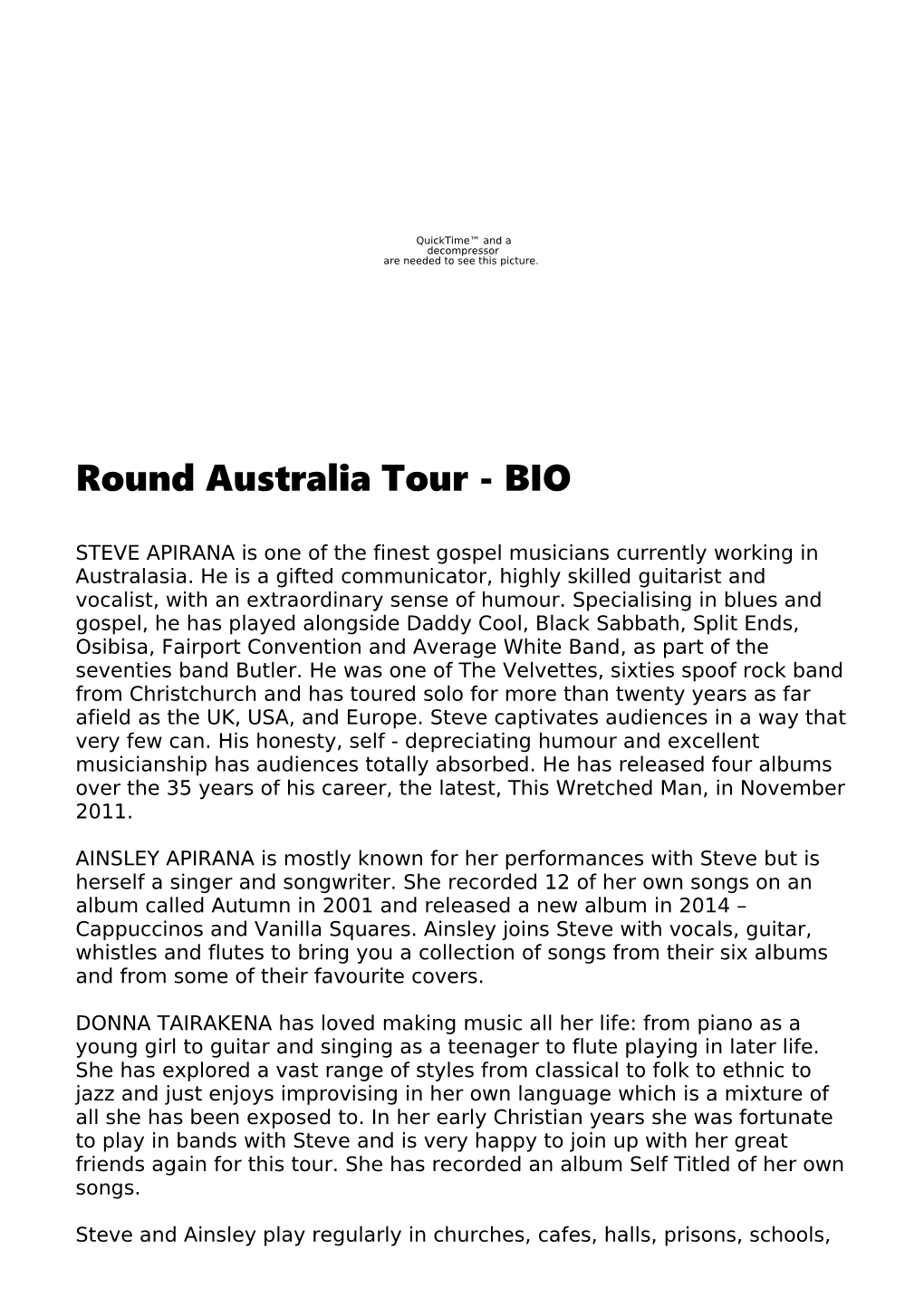 Round Australia Tour - BIO