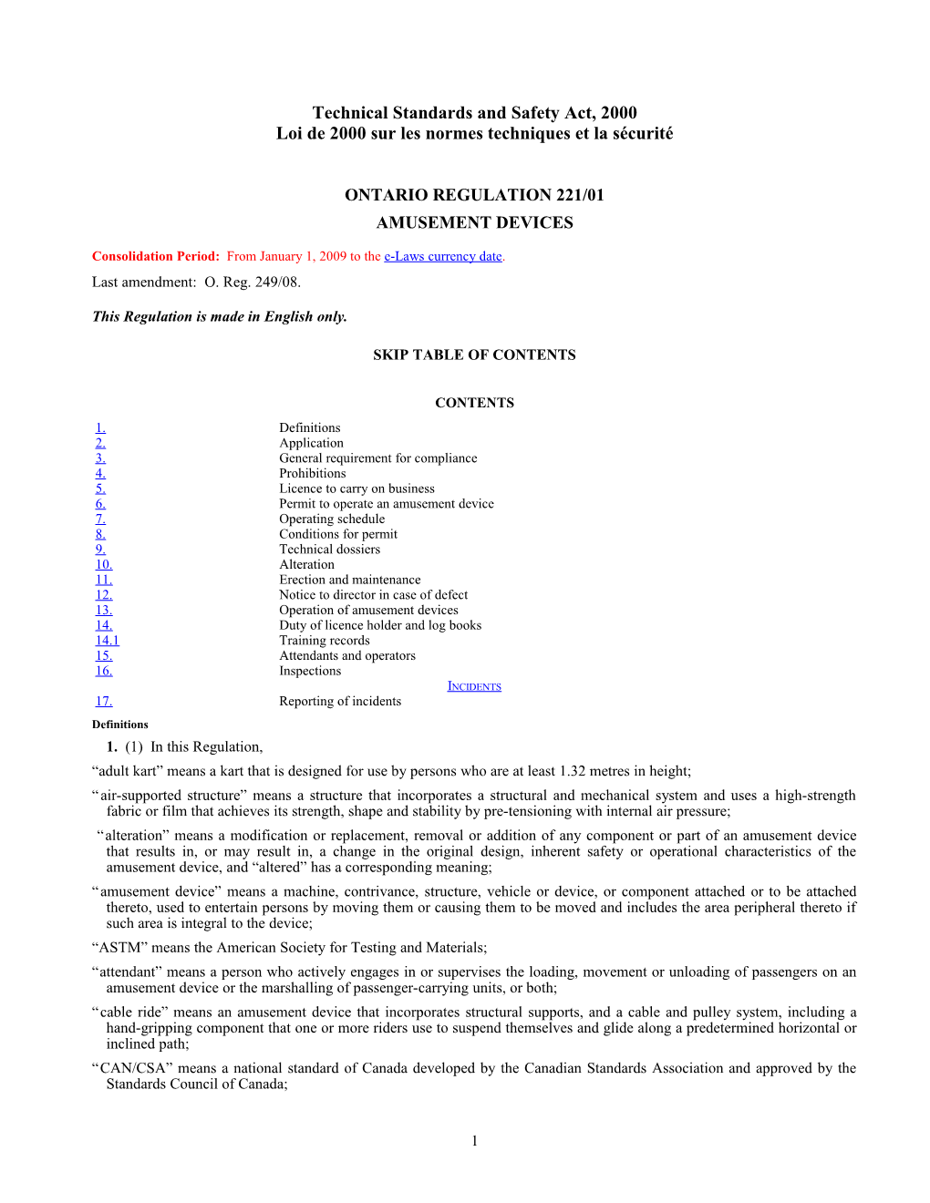 Technical Standards and Safety Act, 2000 - O. Reg. 221/01