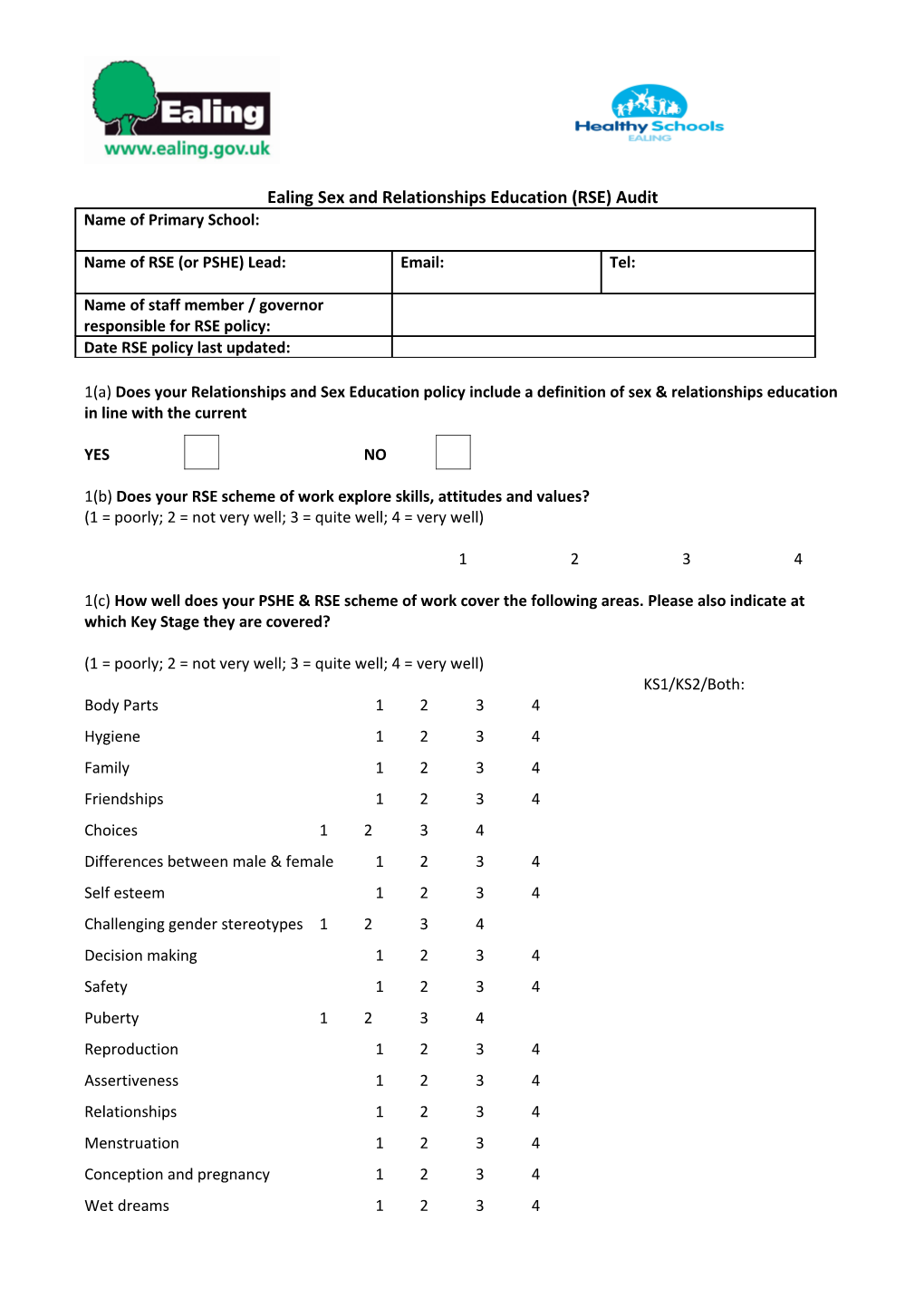 Ealing Sex and Relationships Education (SRE) Audit