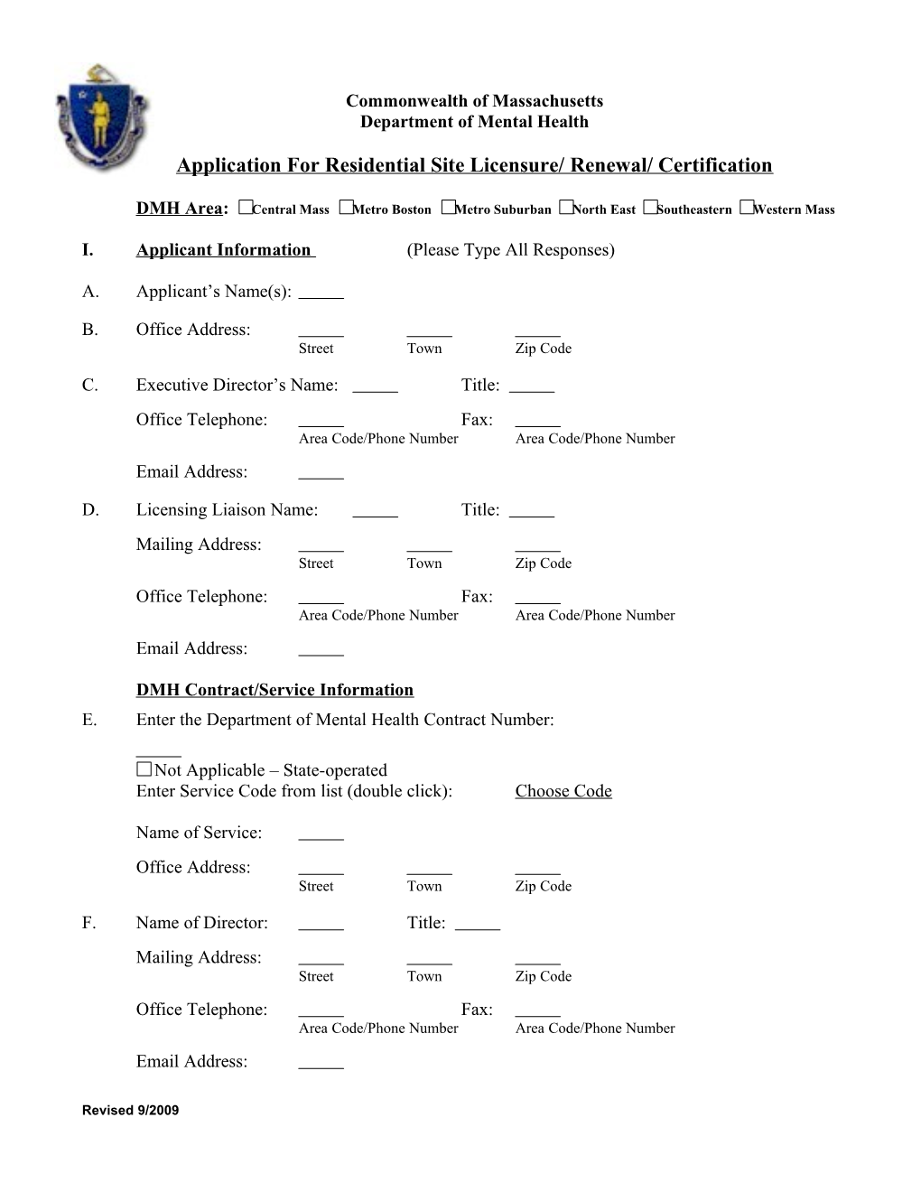 Application for Residential Site Licensure/ Renewal/ Certification