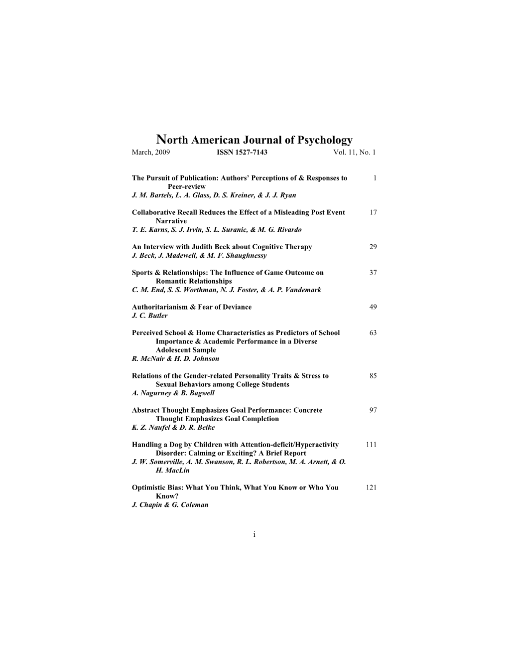 North American Journal of Psychology