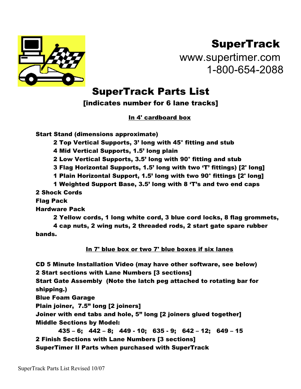 Supertrack Parts List