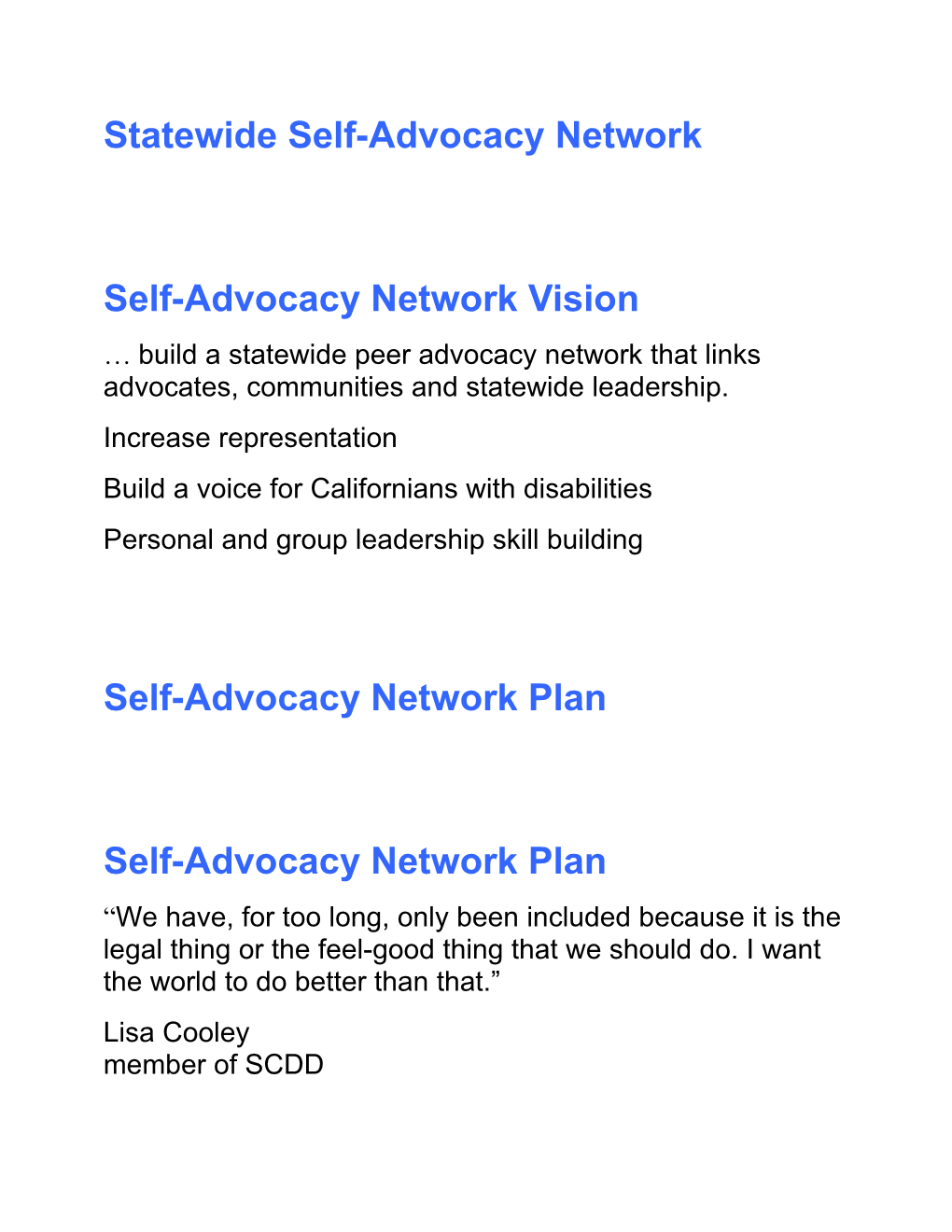 Statewide Self-Advocacy Network