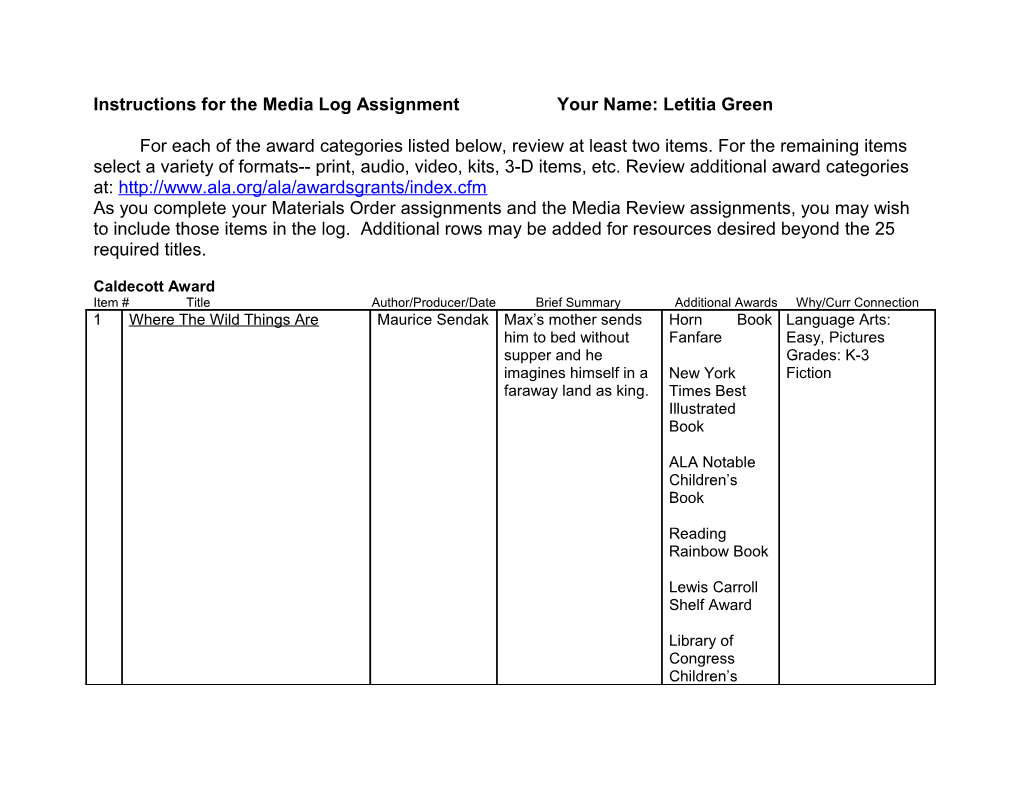 Instructions for the Media Log Assignment