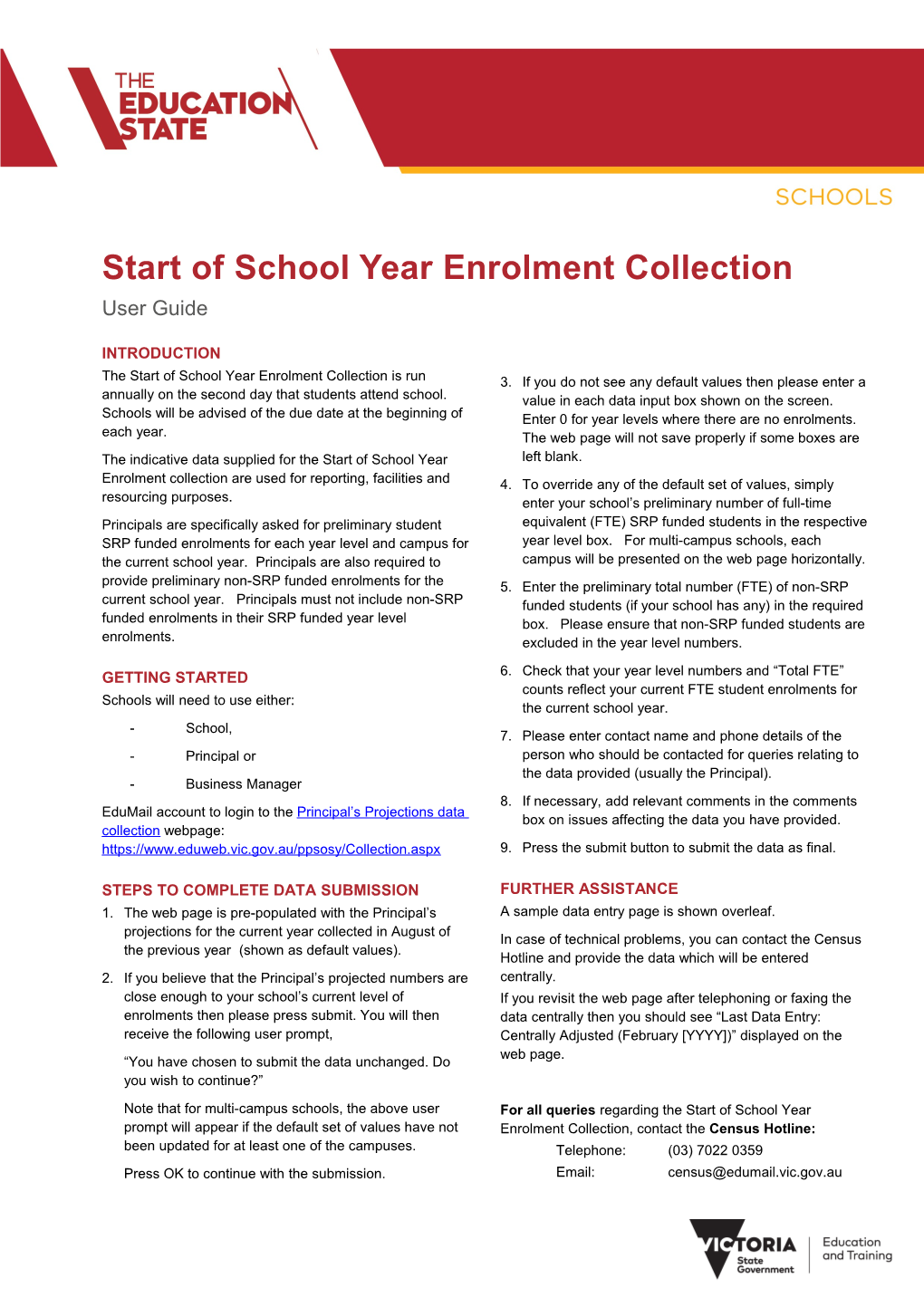 Start of School Year Enrolment Collection