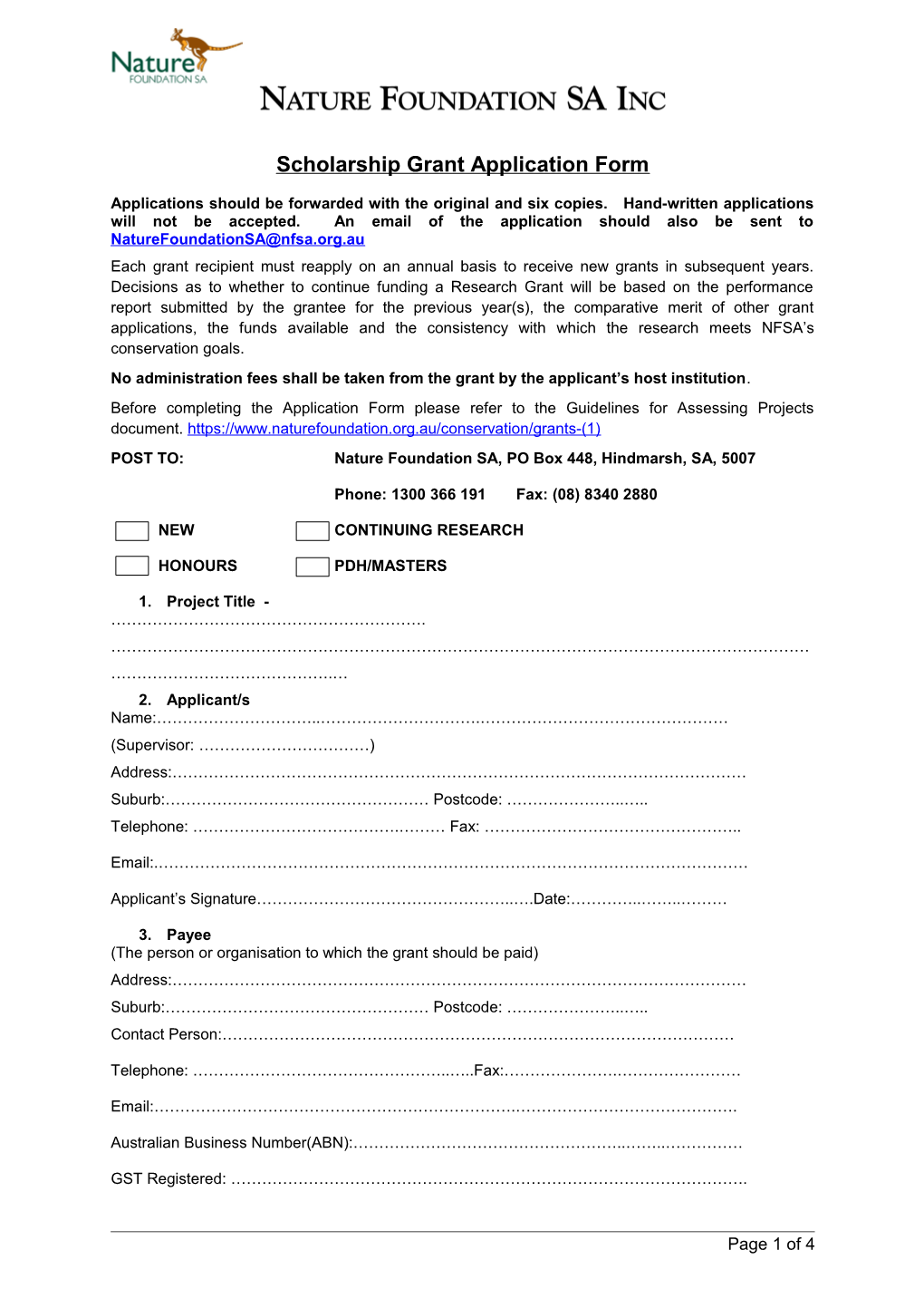 Scholarship Grant Application Form