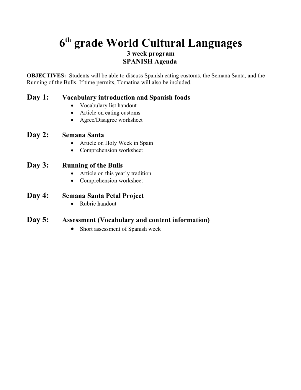 6Th Grade World Cultural Languages