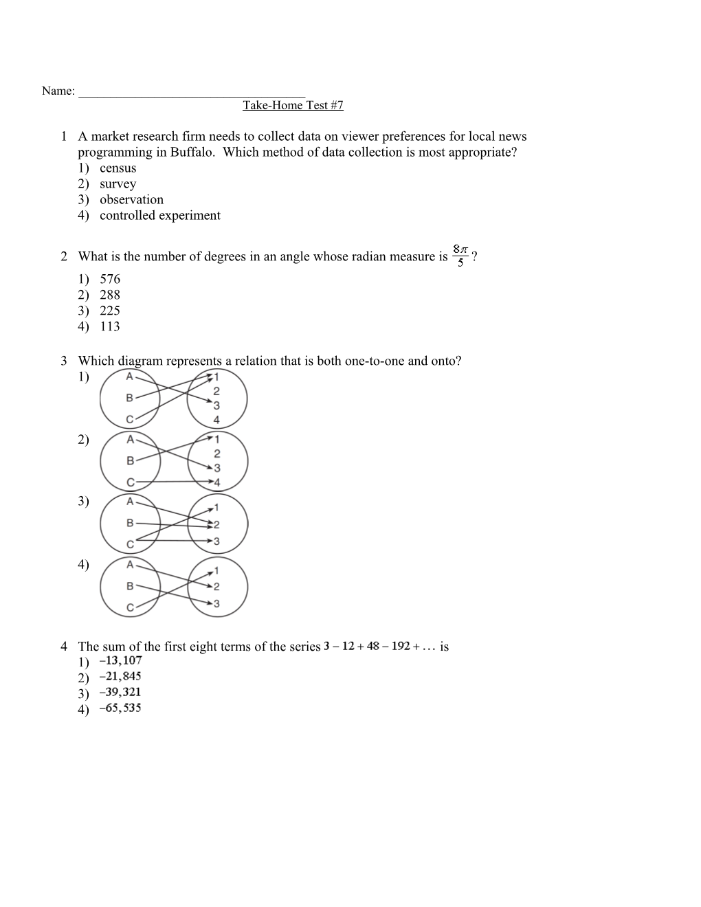 3 Which Diagram Represents a Relation That Is Both One-To-One and Onto?