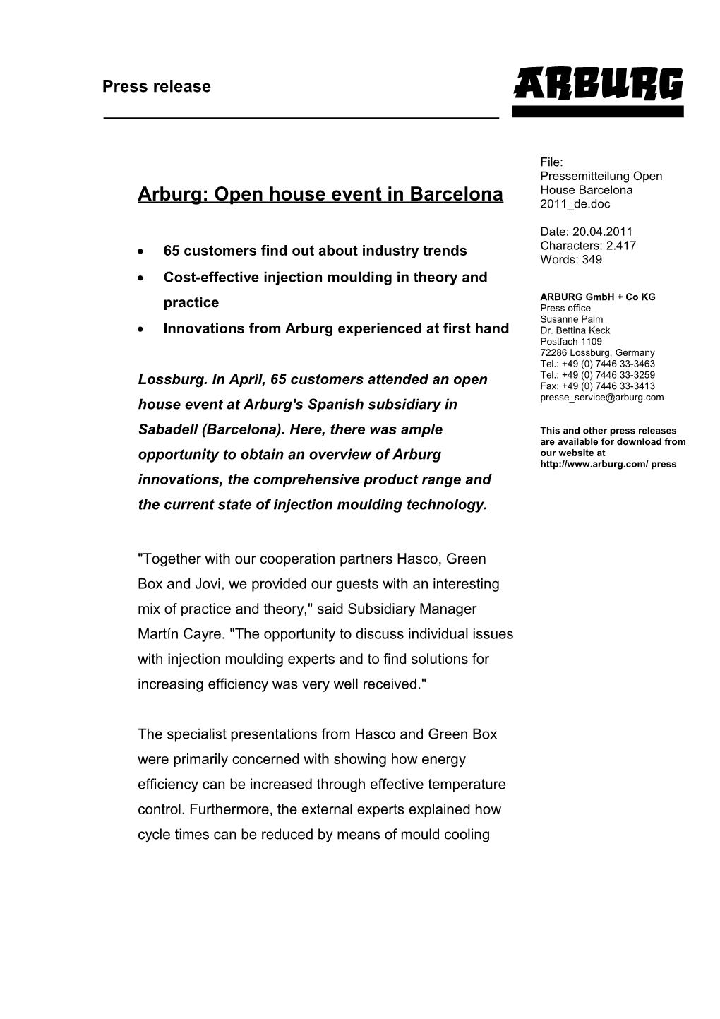 Arburg:Open House Event in Barcelona