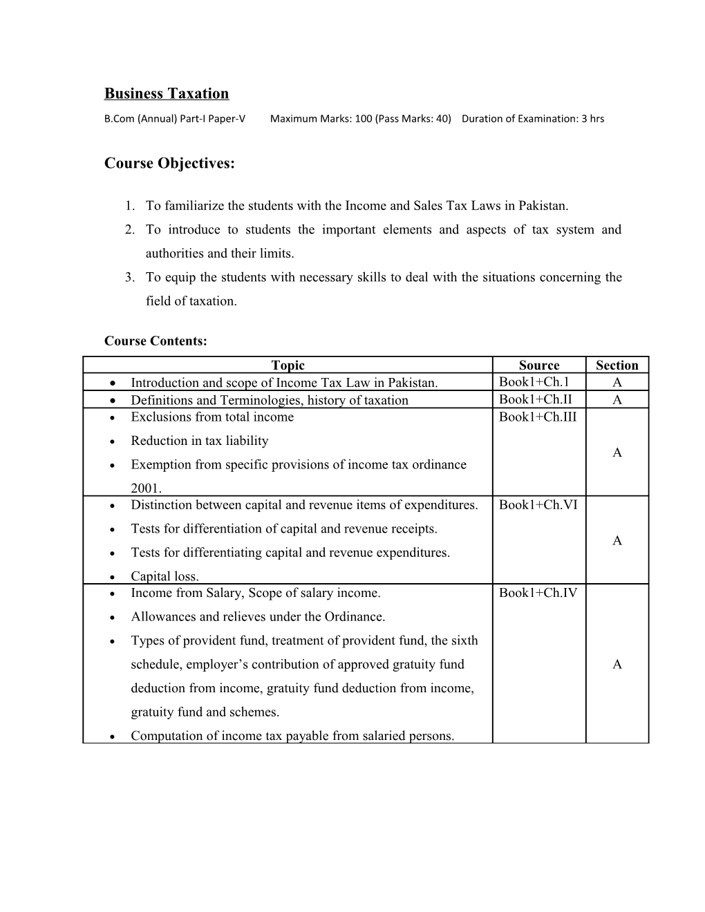 Business Taxation