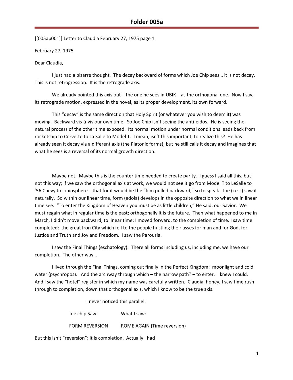 005Ap001 Letter to Claudia February 27, 1975 Page 1