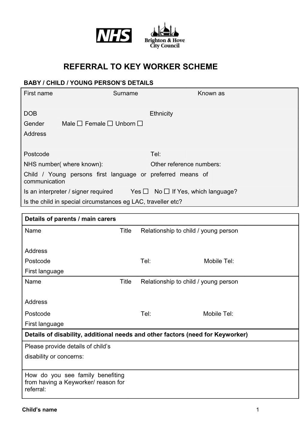 Referral to Key Worker Scheme