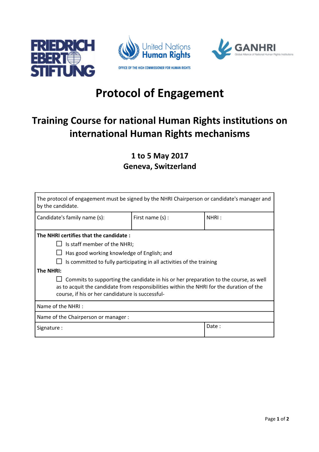 Training Course for National Human Rights Institutions on International Human Rights Mechanisms