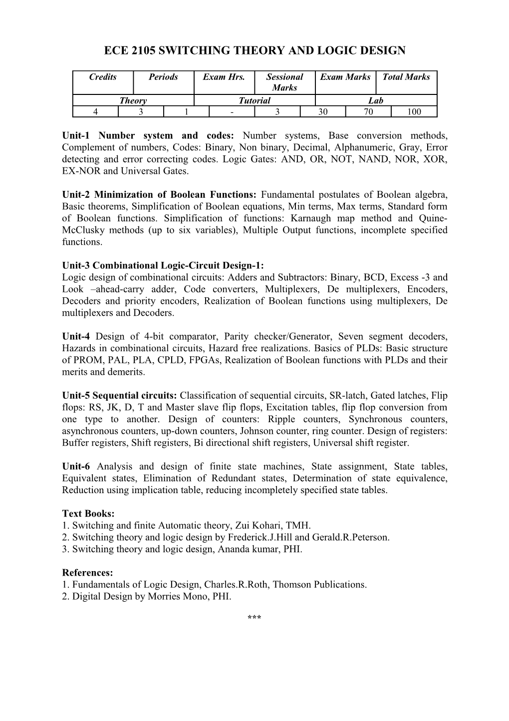 Ece 2105 Switching Theory and Logic Design