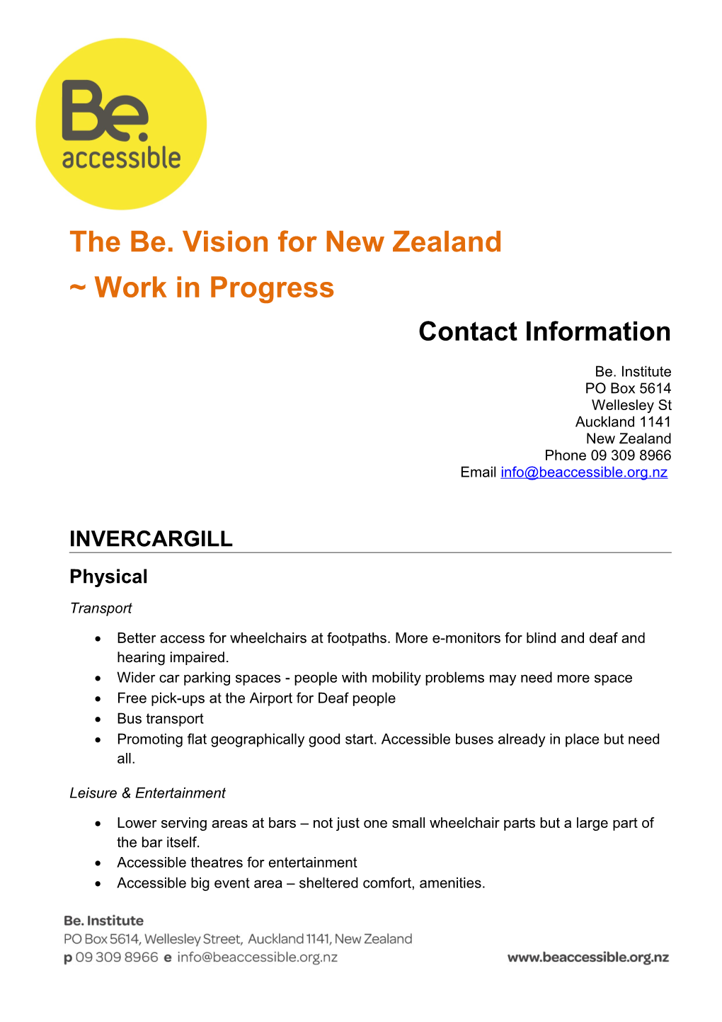 The Be. Vision for New Zealand