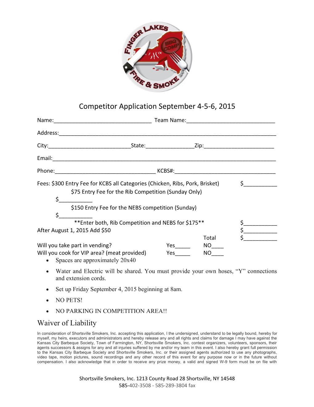 Competitor Application September 4-5-6, 2015