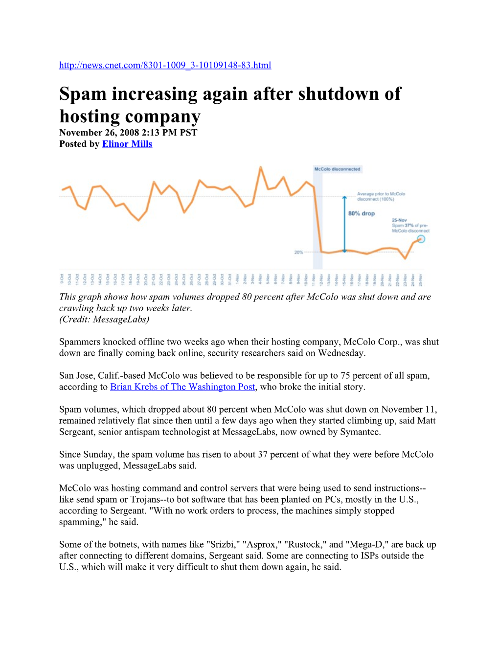 Spam Increasing Again After Shutdown of Hosting Company