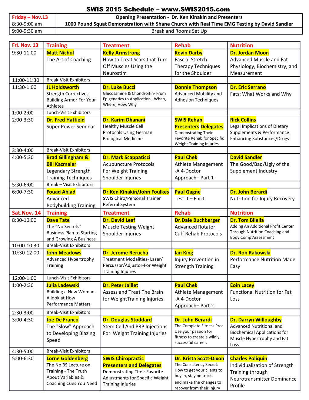 SWIS 2015 Schedule