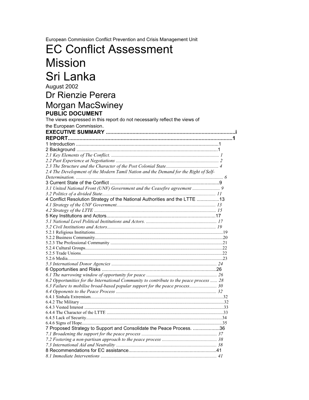 European Commission Conflict Prevention and Crisis Management Unit