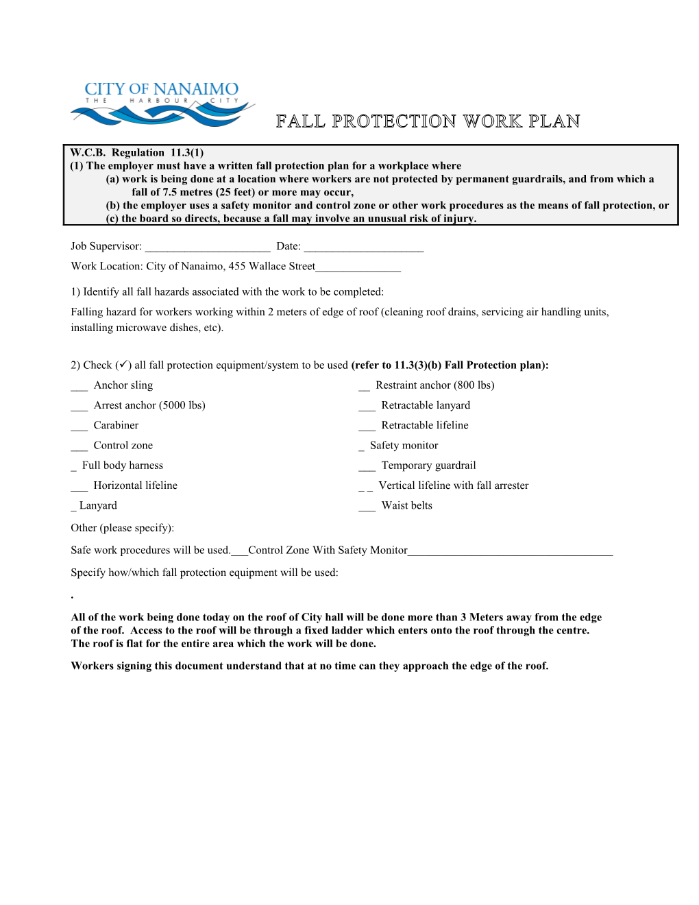 Fall Protection Work Plan