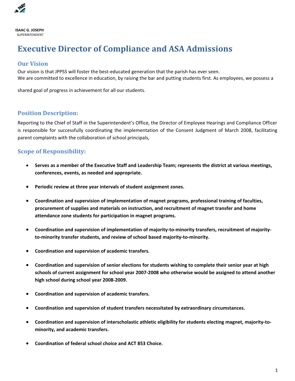 Executive Director of Compliance and ASA Admissions