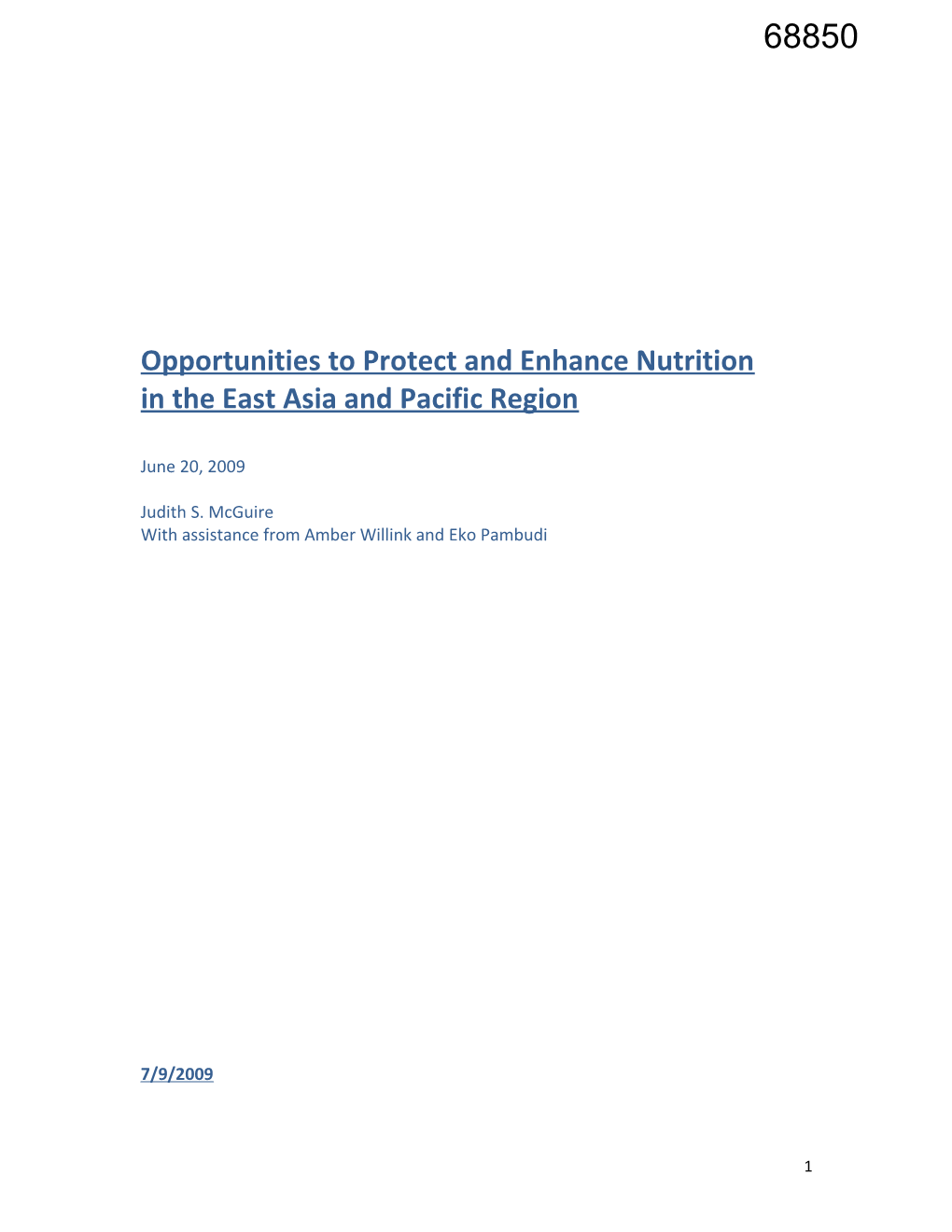Opportunities to Protect and Enhance Nutrition