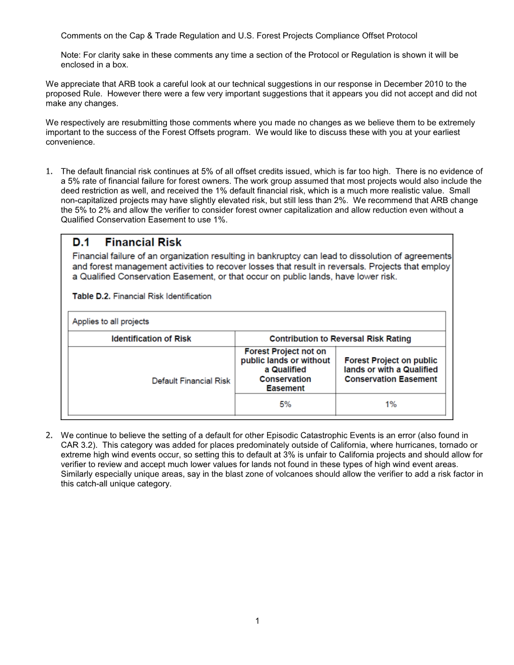 Comments on the Cap & Trade Regulation and U.S. Forest Projects Compliance Offset Protocol