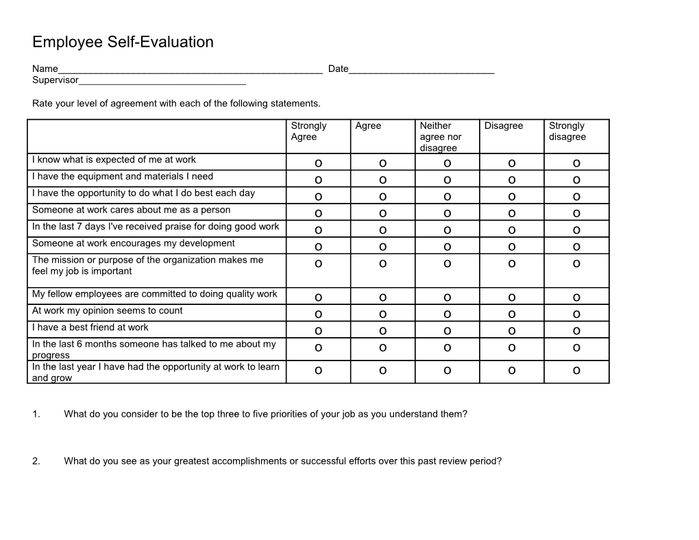 Rate Your Level of Agreement with Each of the Following Statements