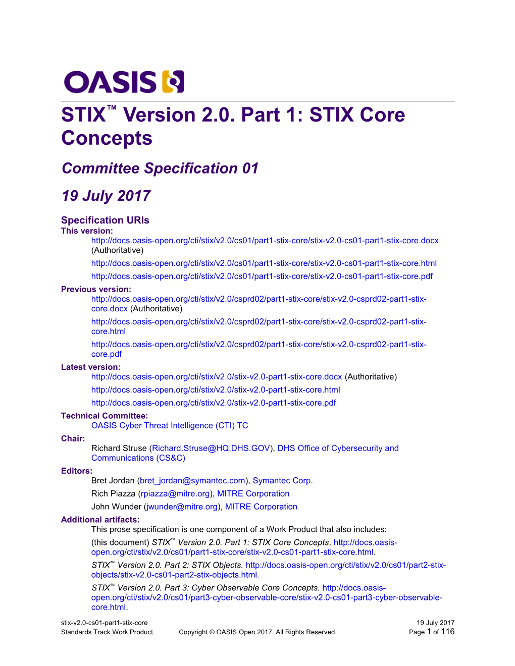 STIX Version 2.0. Part 1: STIX Core Concepts