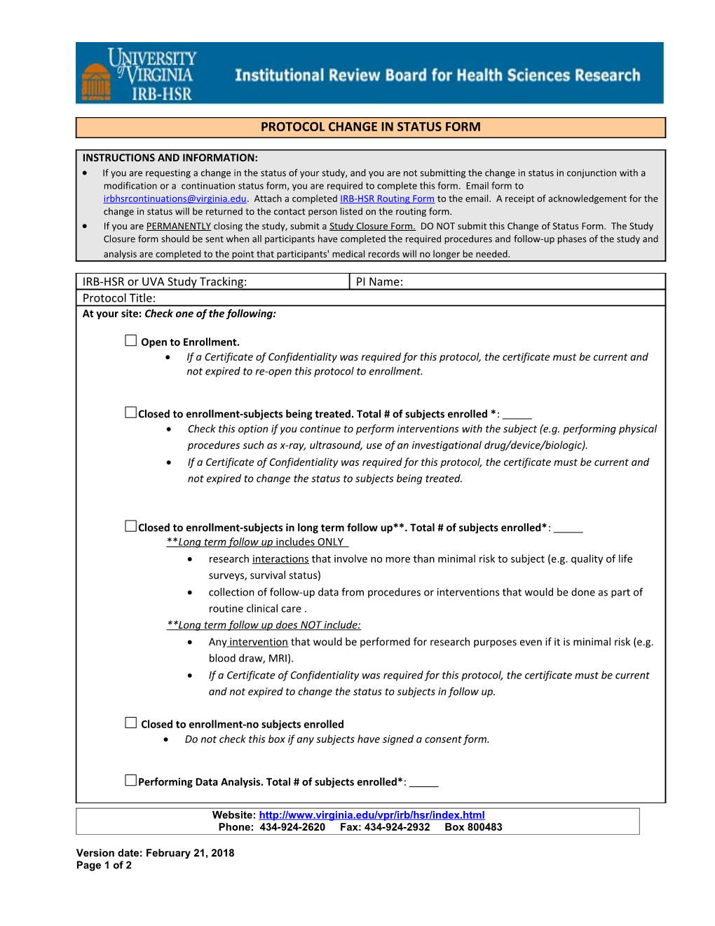 IRB-HSR Modification Form