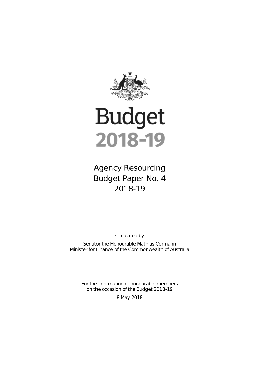 Agency Resourcing, Budget Paper No. 4
