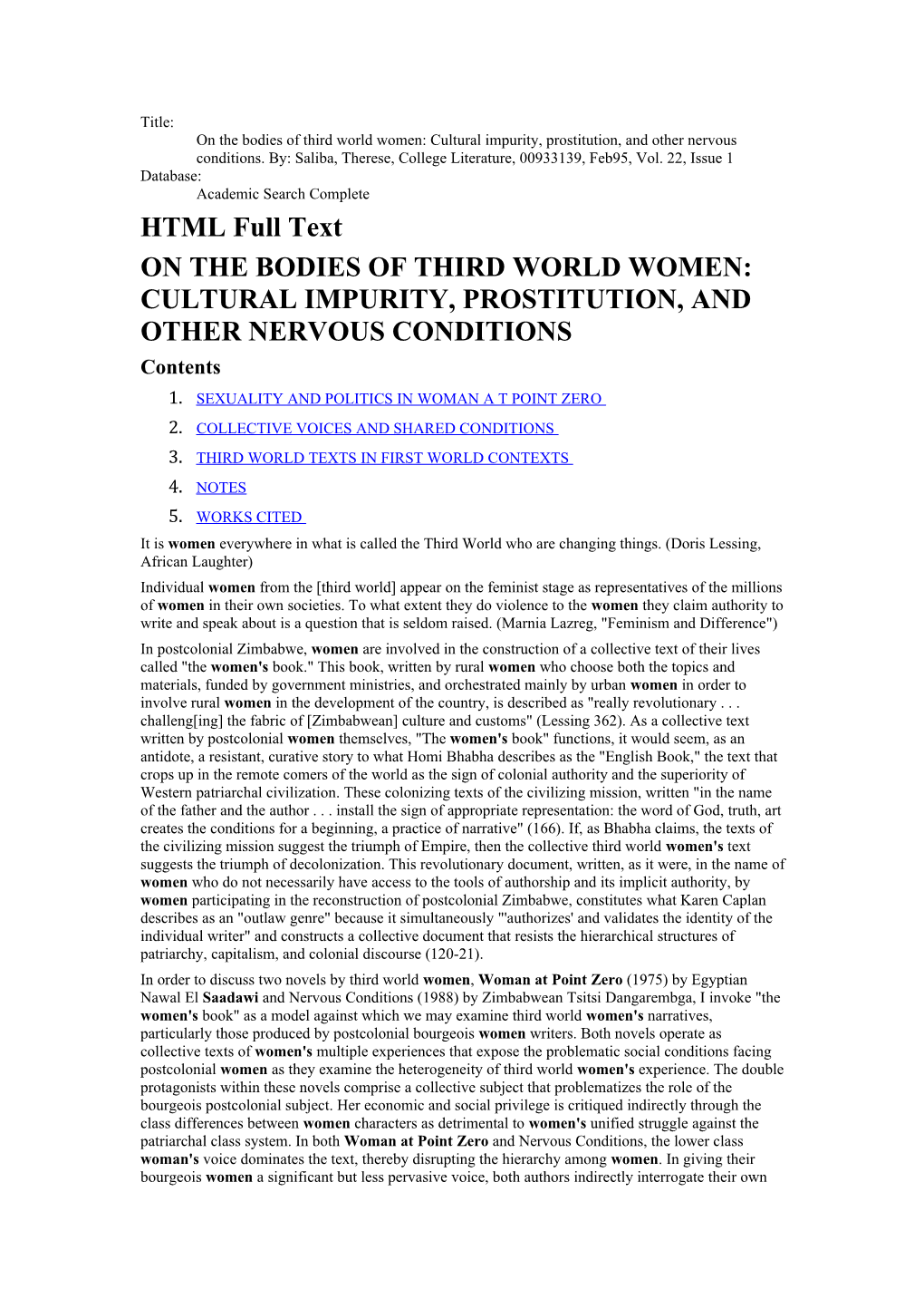 On the Bodies of Third World Women: Cultural Impurity, Prostitution, and Other Nervous