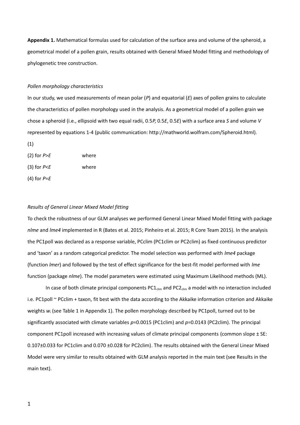 Results of General Linear Mixed Model Fitting