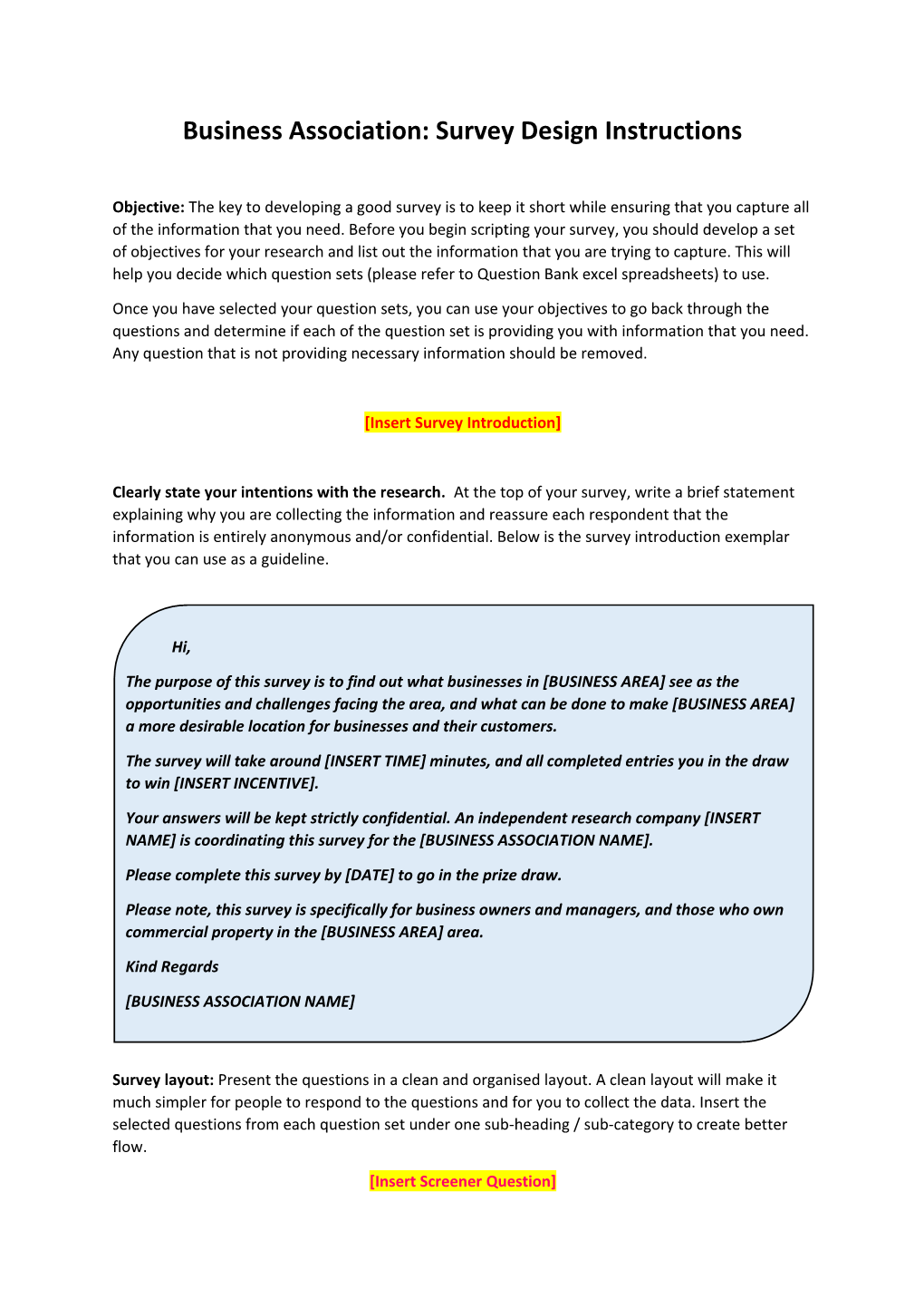 Business Association: Survey Design Instructions