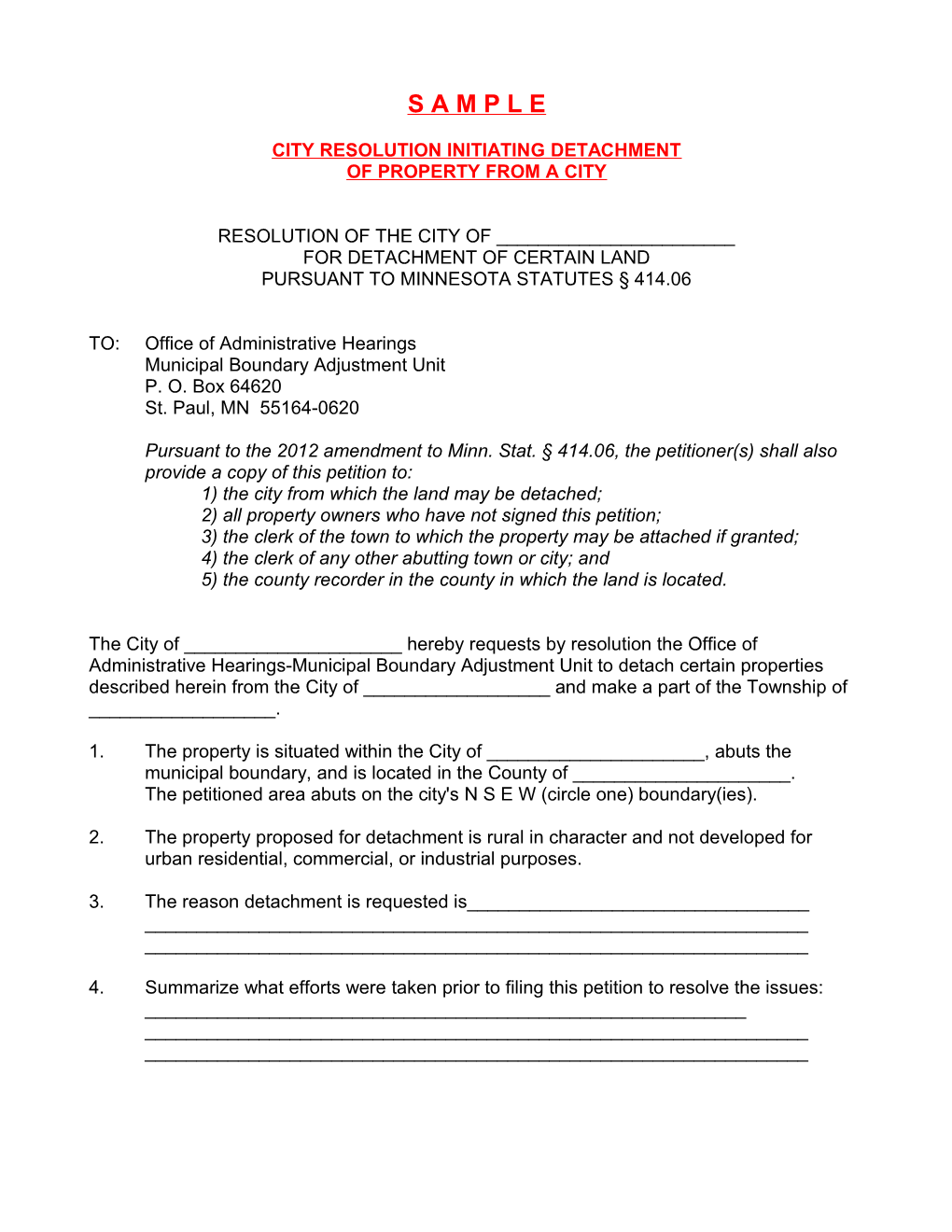 Sample Petition for Detachment of Property from a City