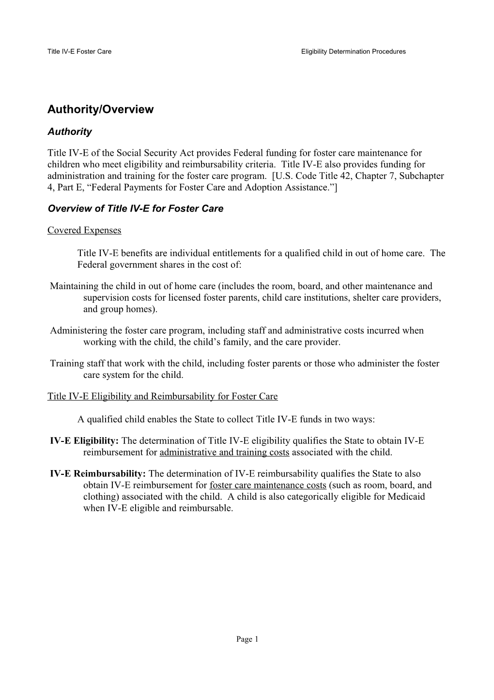 Title IV-E Foster Careeligibility Determination Procedures