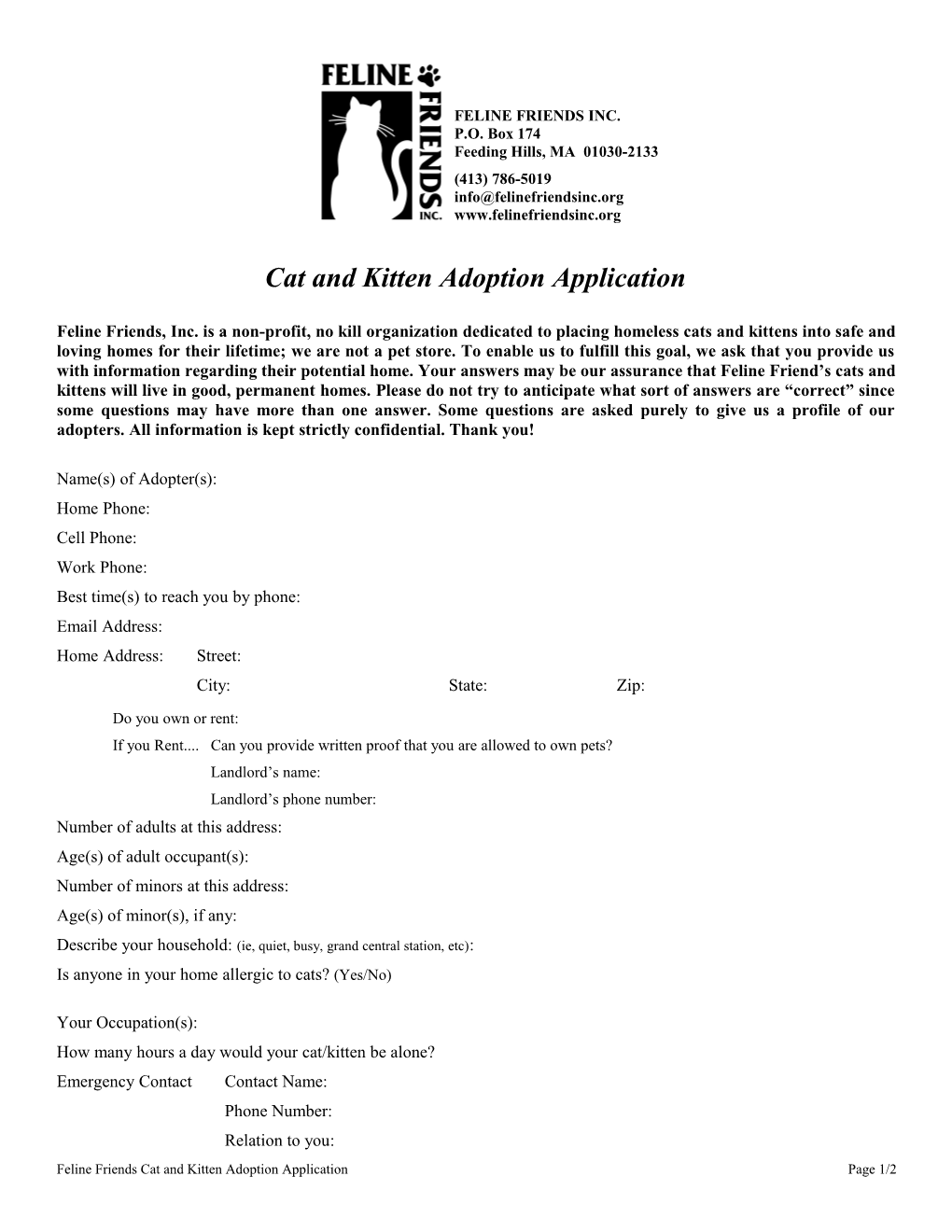 Cat and Kitten Adoption Application