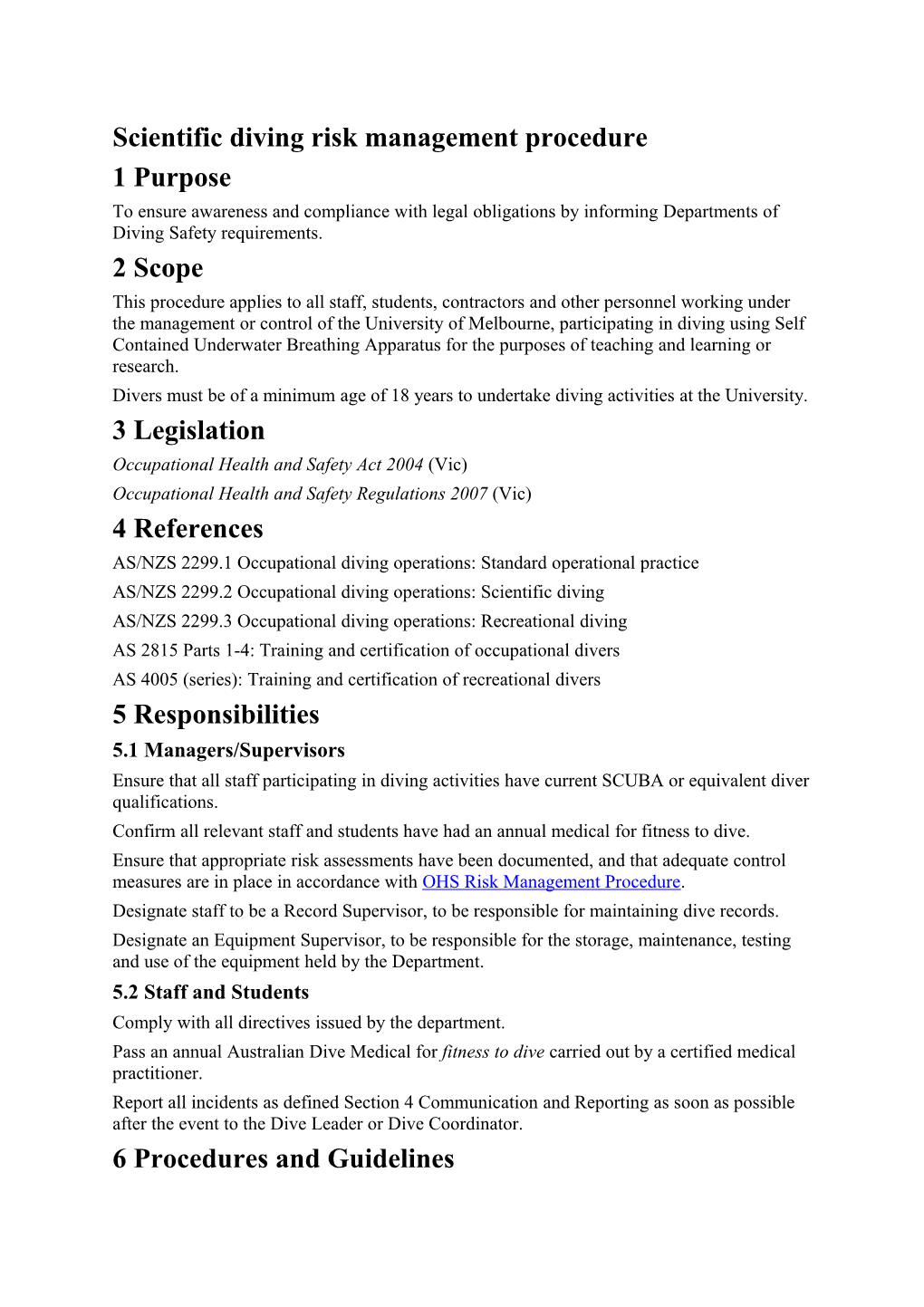 Scientific Diving Risk Management Procedure