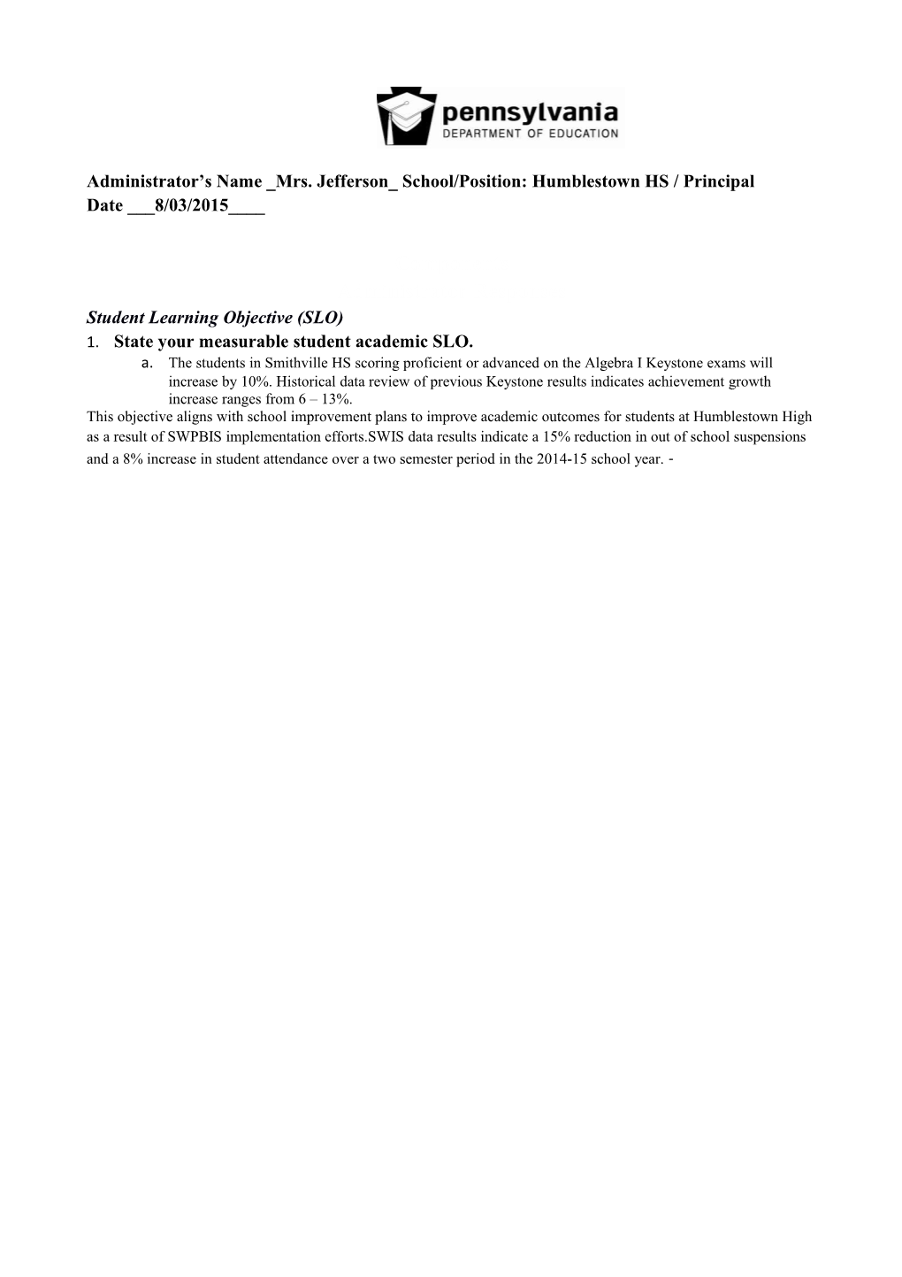 Elective Data / SLO Template for Principals/School Leaders*