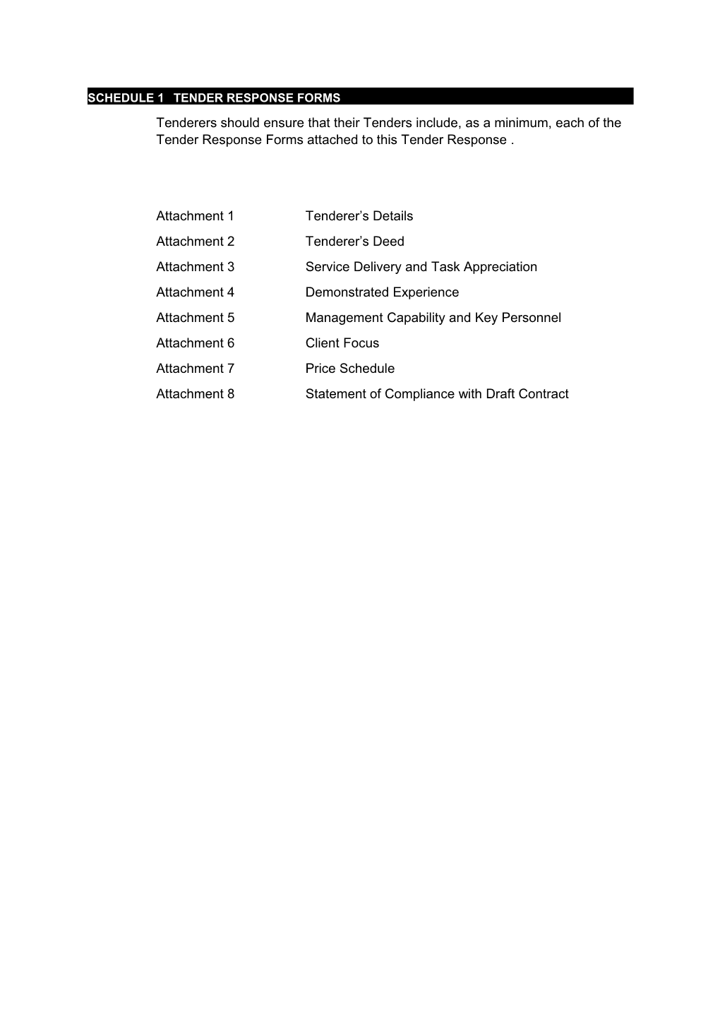 Schedule 1 Tender Response Forms