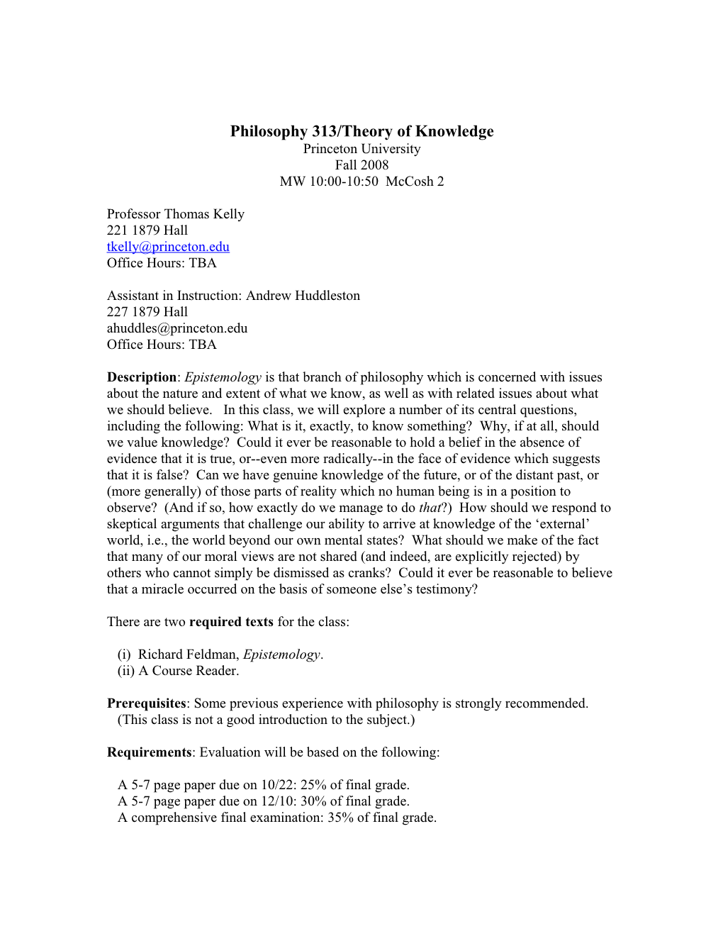 Philosophy 313/Theory of Knowledge