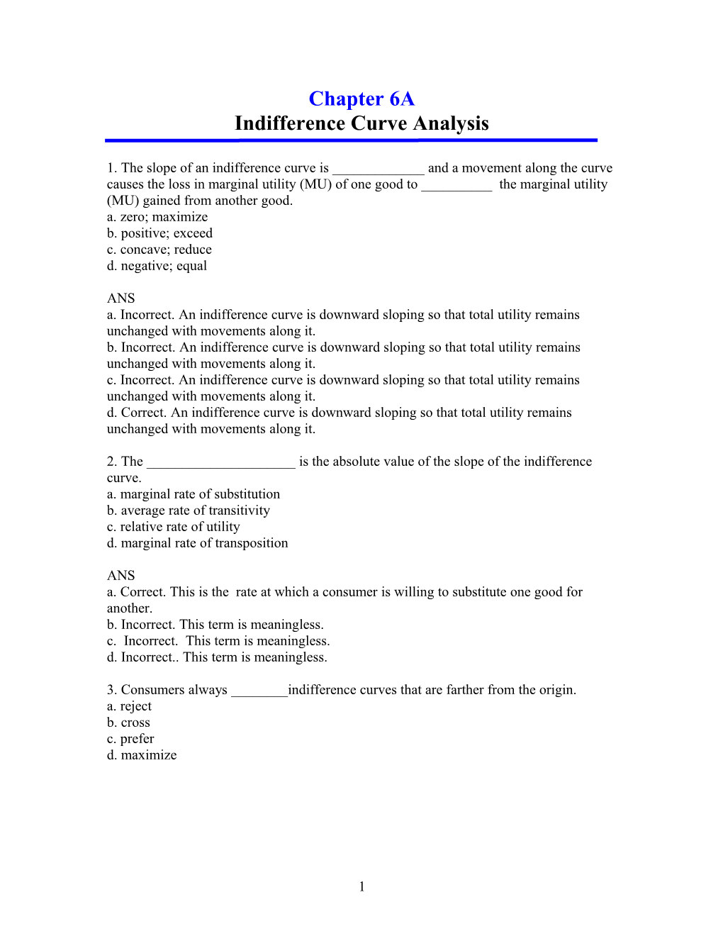 Indifference Curve Analysis