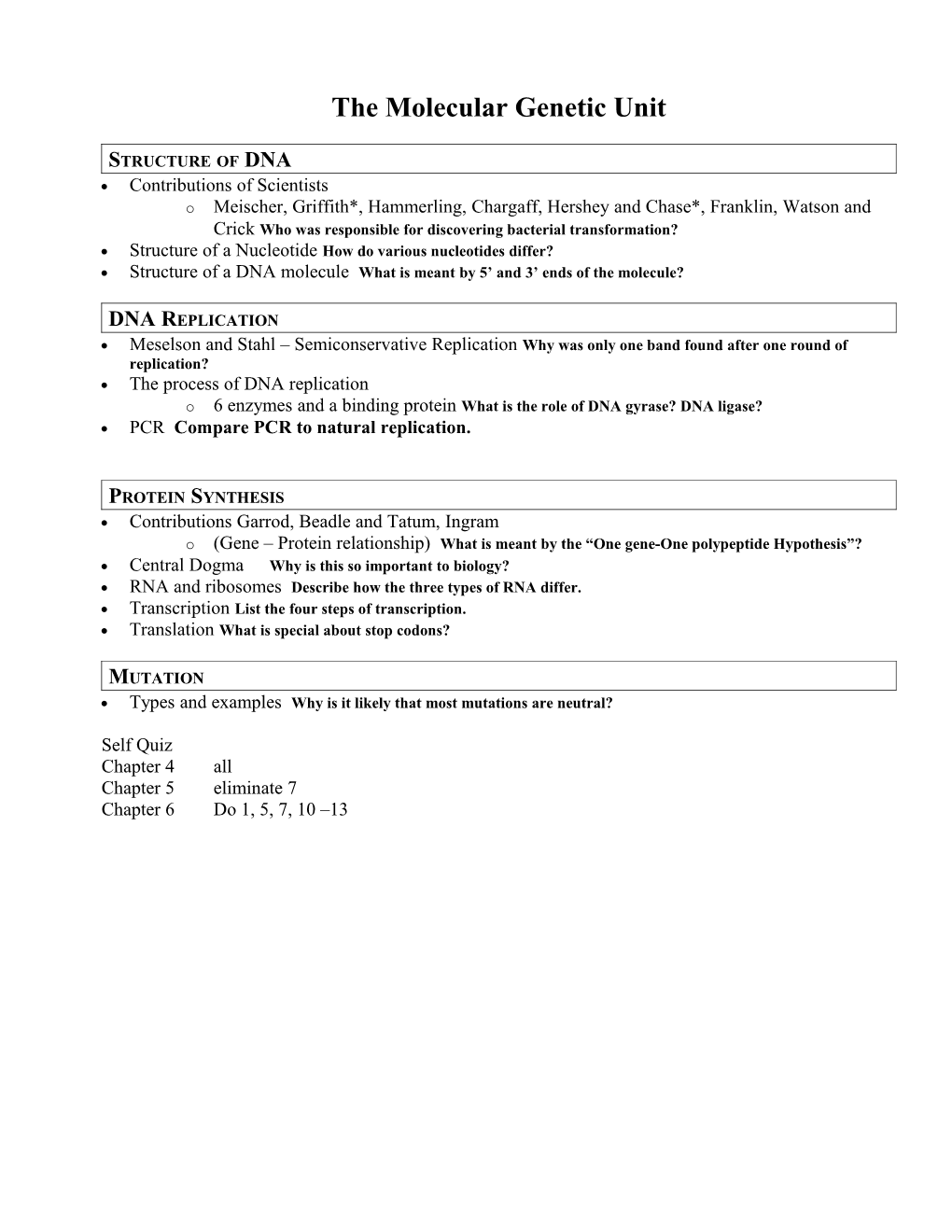 Replication and Protein Synthesis Test