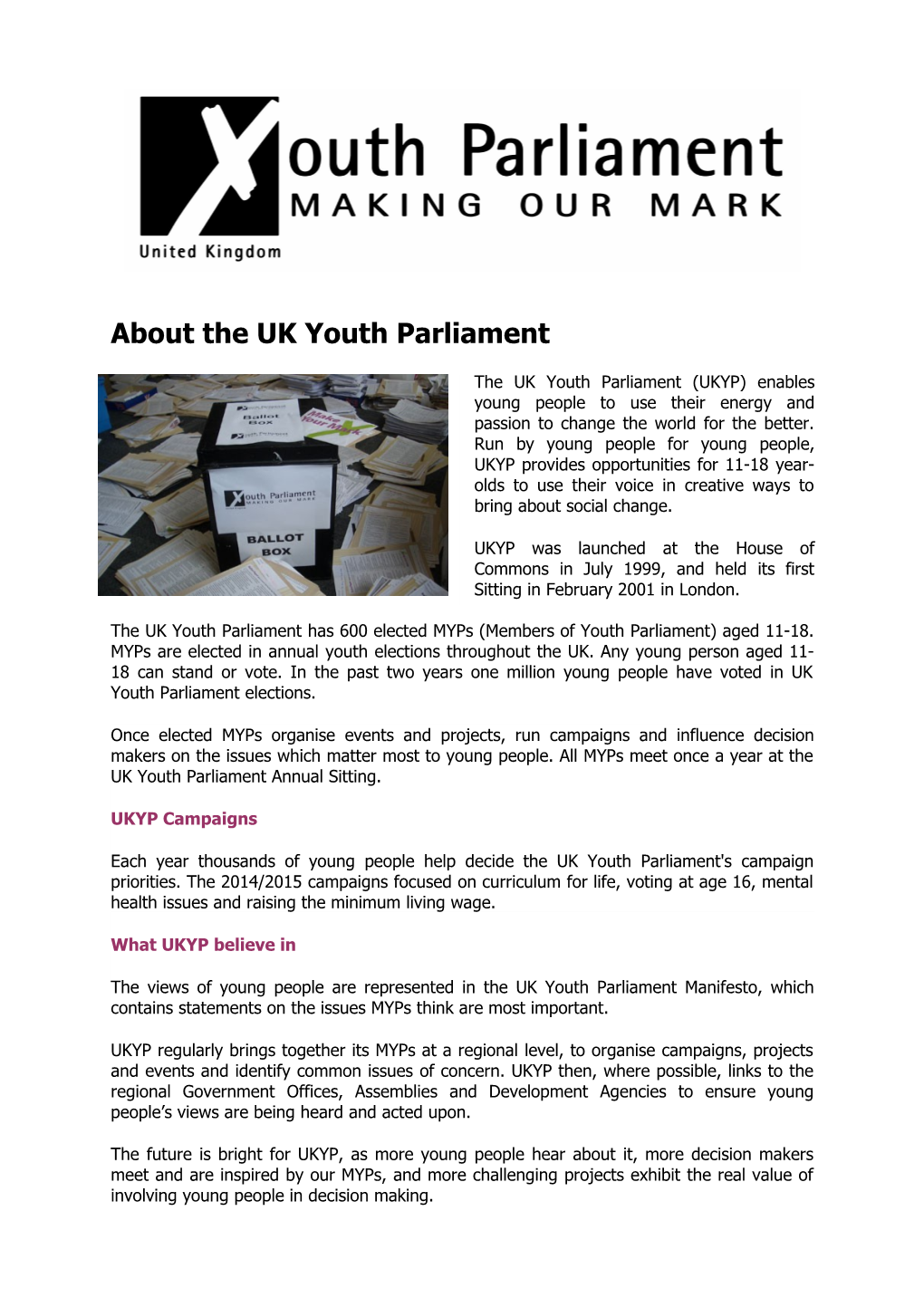 About the UK Youth Parliament