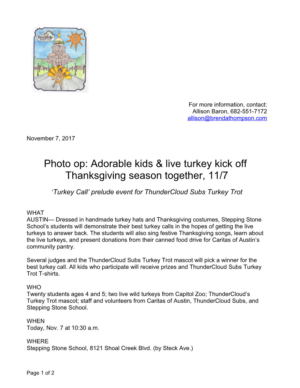 Photo Op: Adorable Kids & Live Turkey Kick Off