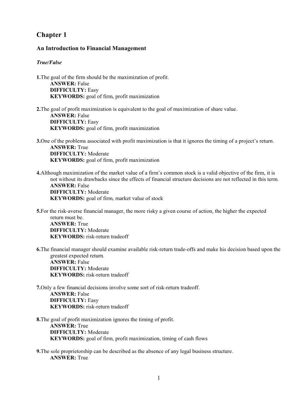 Chapter 1 an Introduction to Financial Management