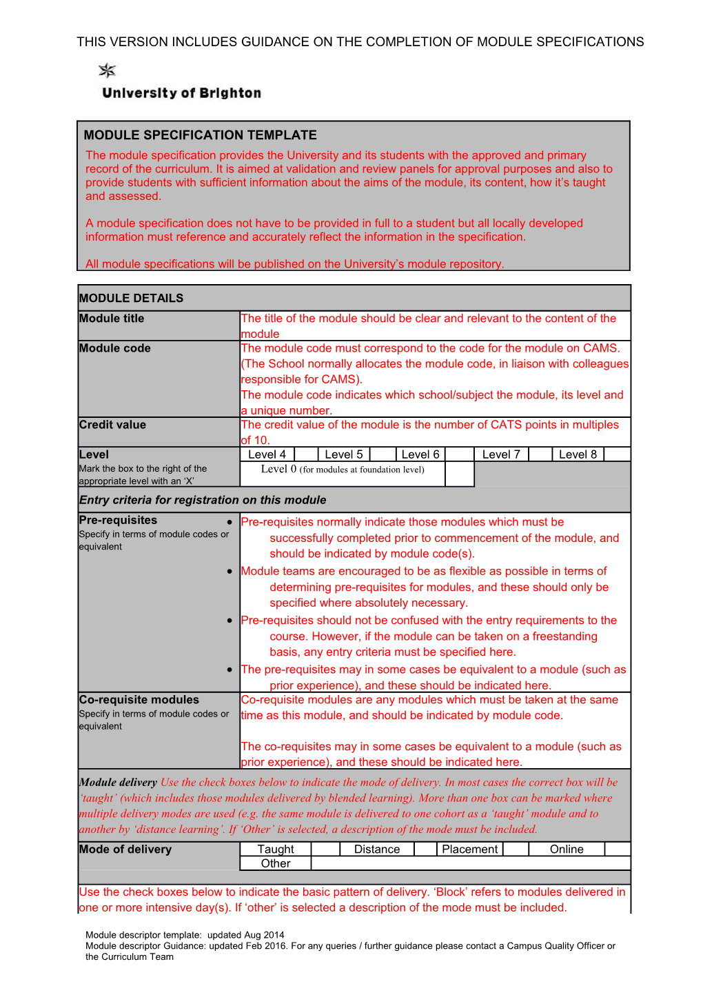 Module Specification Guidance