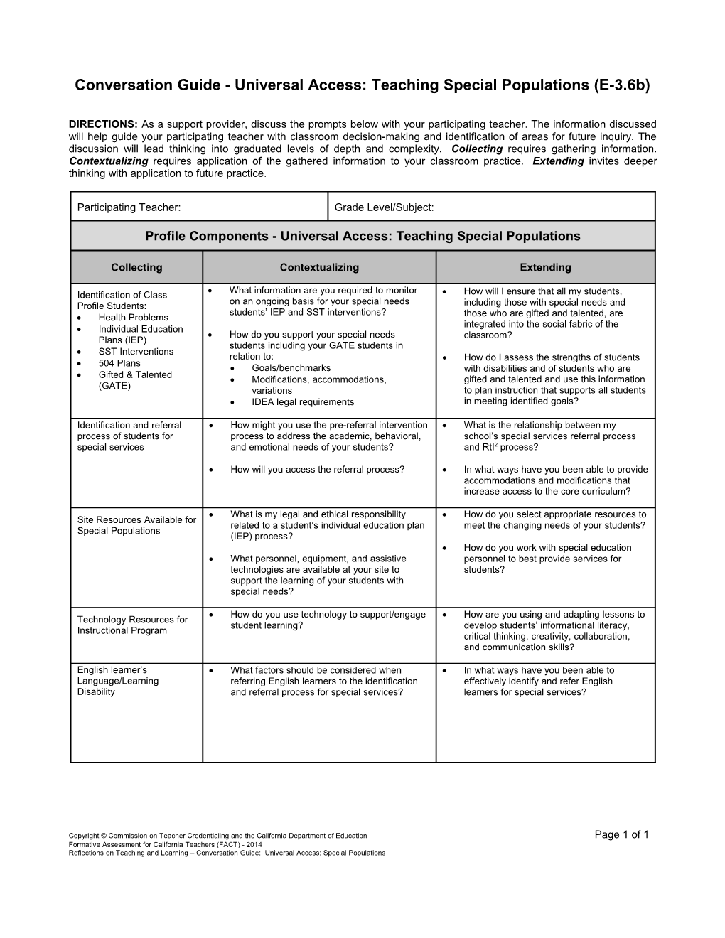 Conversation Guide - Universal Access: Teaching Special Populations (E-3.6B)