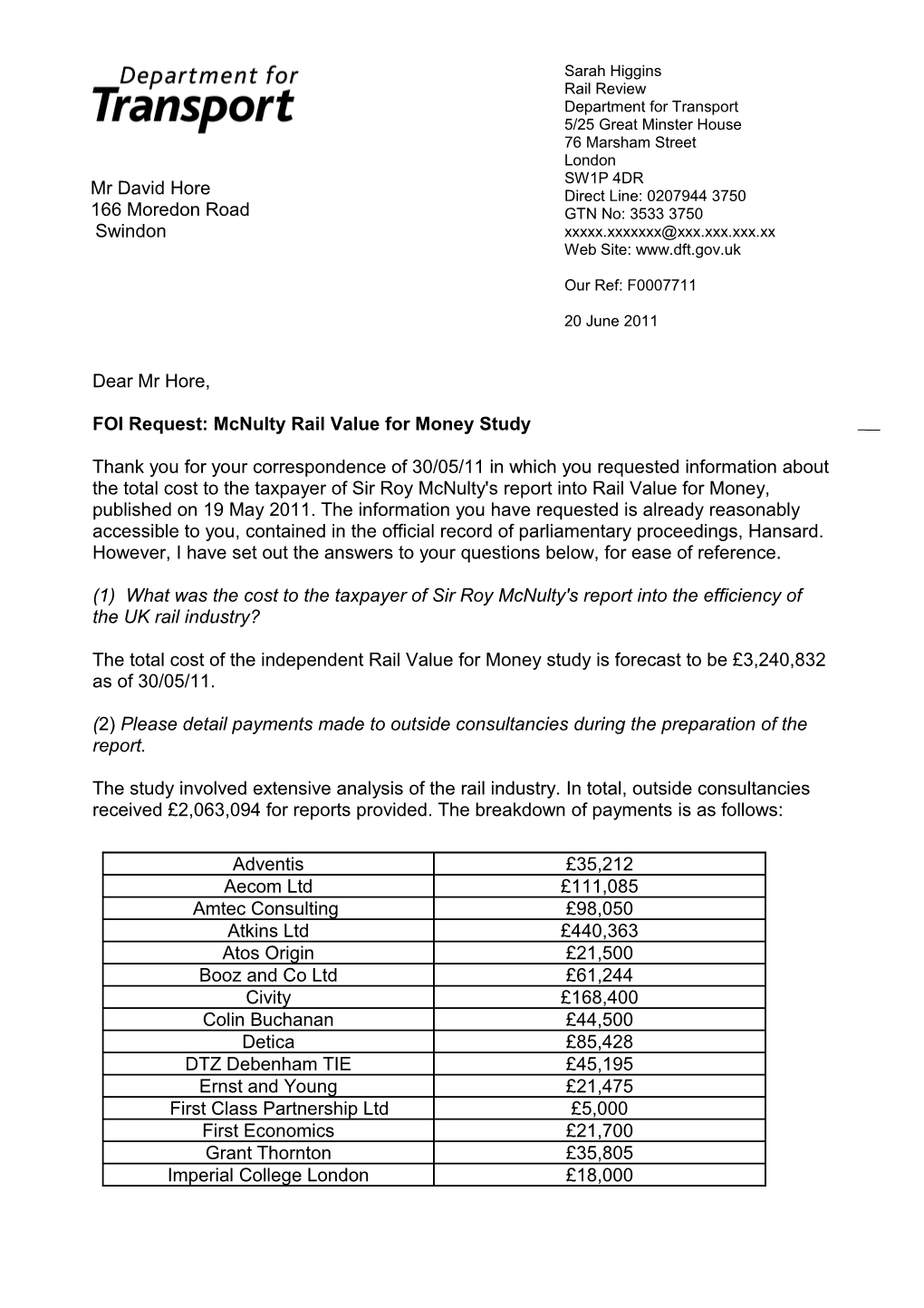 FOI Request: the Mcnulty Study