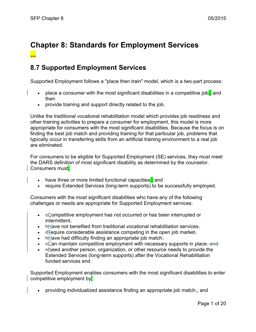 Chapter 8: Standards for Employment Services
